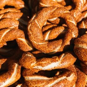 Turkish bagel Simit with sesame. Bagel is traditional Turkish bakery food